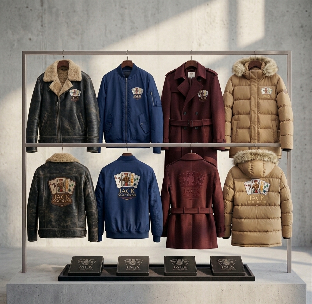 Jack of All Trades outerwear — leather jacket, bomber, trench coat and puffer